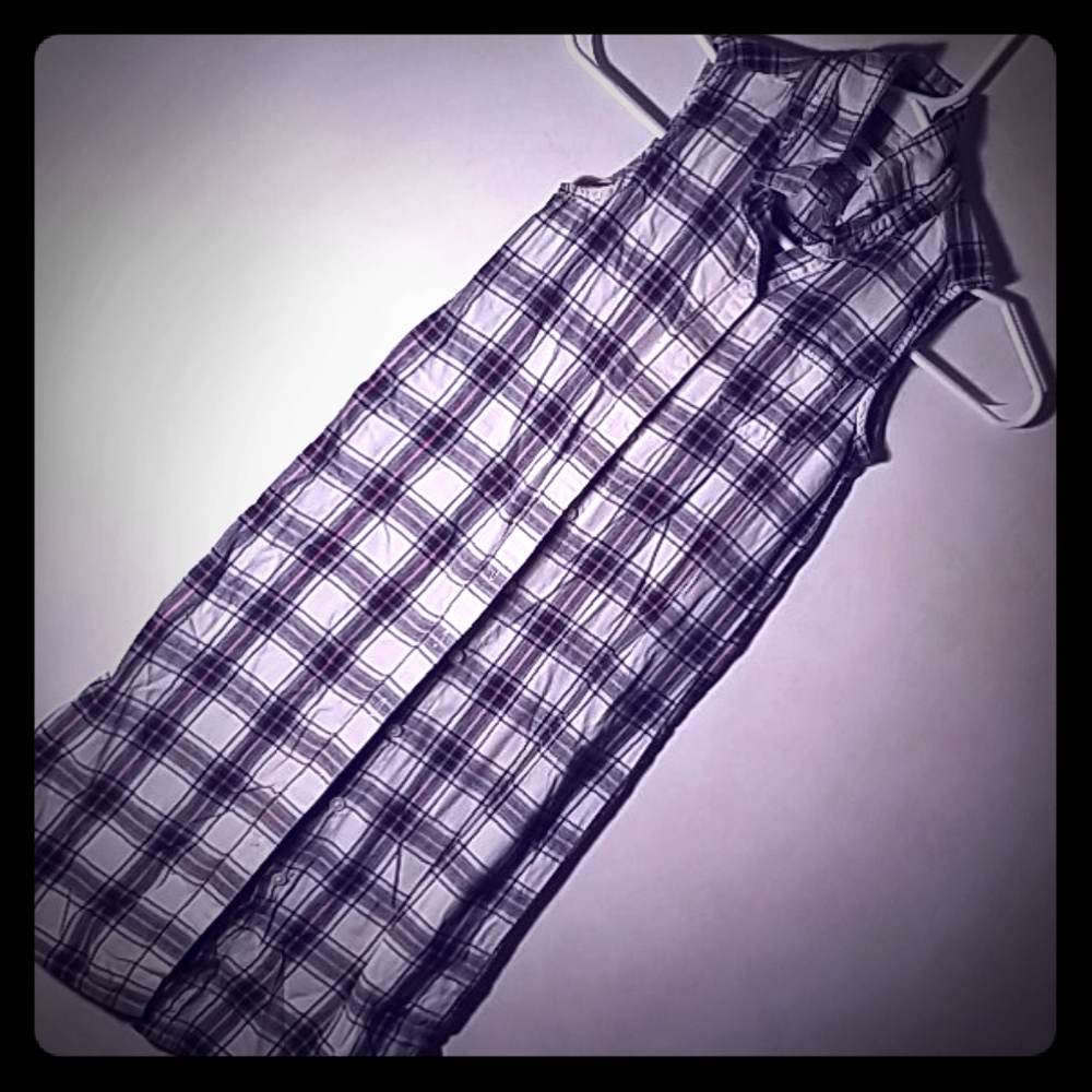 Girls pink and black plaid button up dress